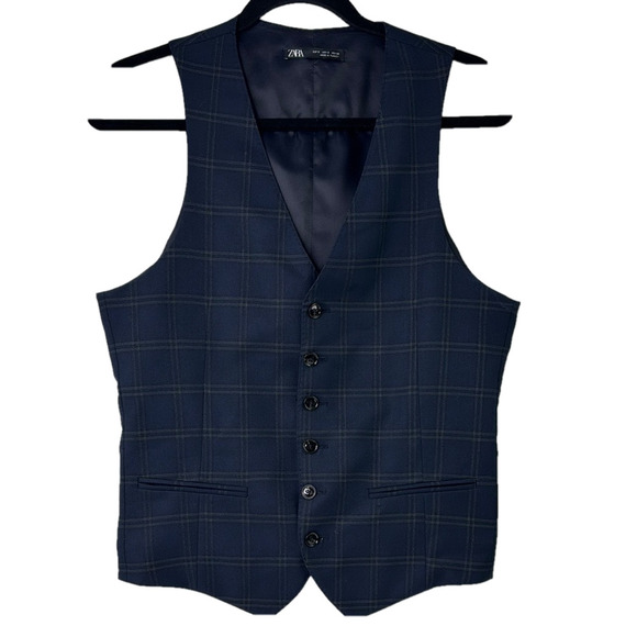 Classic Zara Men's Blue Slim-Fit Suit Vest - Picture 1 of 12